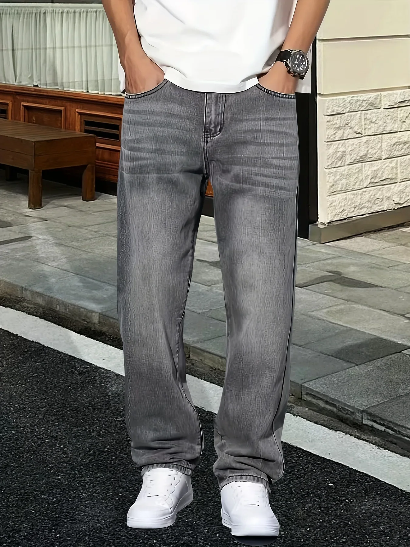 Men'S Fashion Grey Jeans - Herenmode grijze jeans casual wear, gewassen