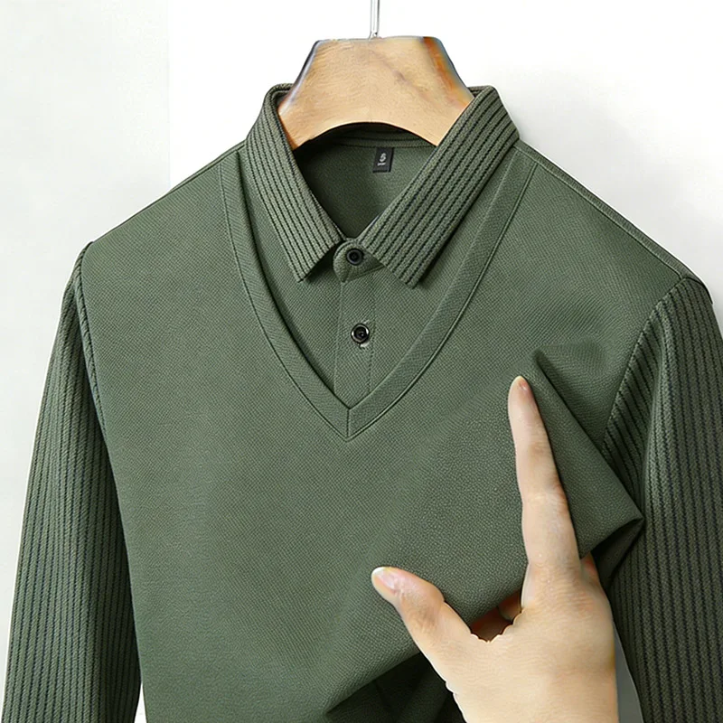 Mens Fashion Clothes - Heren nep tweedelig overhemdkraag V-hals top