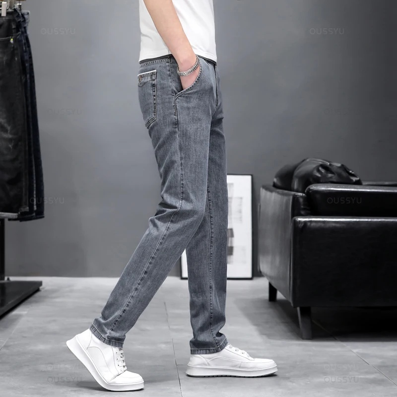 Men'S Fashion Grey Jeans - Herfst Stretch Skinny Jeans Heren Mode