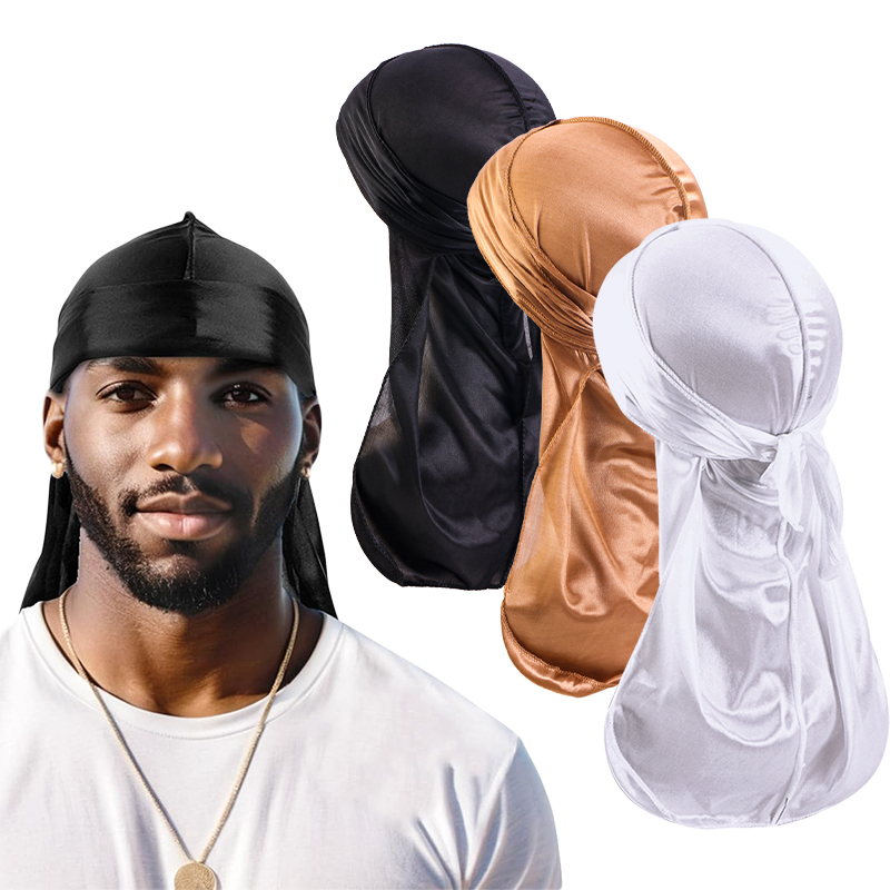 Men'S Fashion With Hat - 3 STKS/PARTIJ Lange Durag Zijde Satijn
