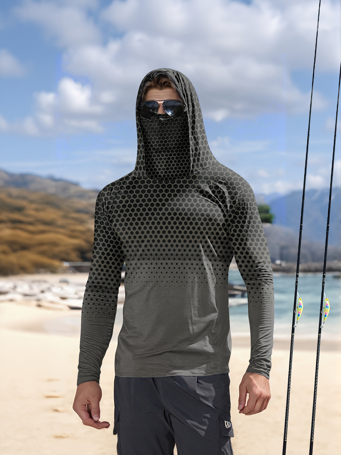 Mens Fashion Summer - Heren zomer UPF50+ vissershirt met gezichtsmasker,