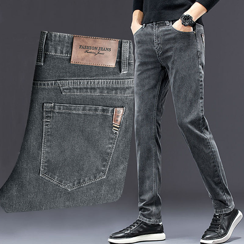 Men'S Fashion Grey Jeans - Heren Slanke Jeans 2024 Herfst Nieuwe