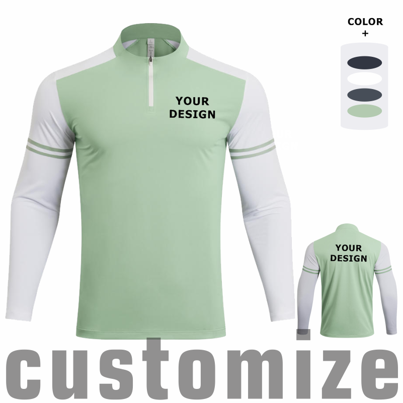 Men'S Fashion T Shirts - Custom DIY Langarm Half-zip T-shirt Heren
