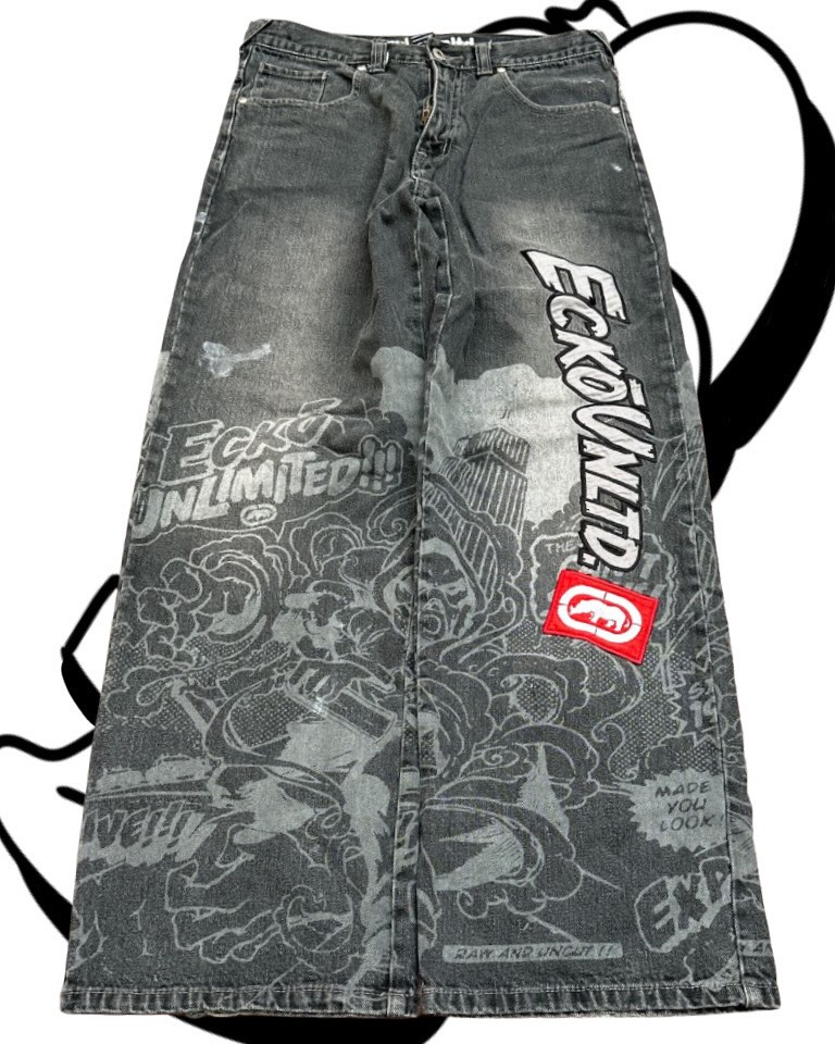Men'S Fashion Grey Jeans - Amerikaanse mode-jeans met print, hiphop baggy