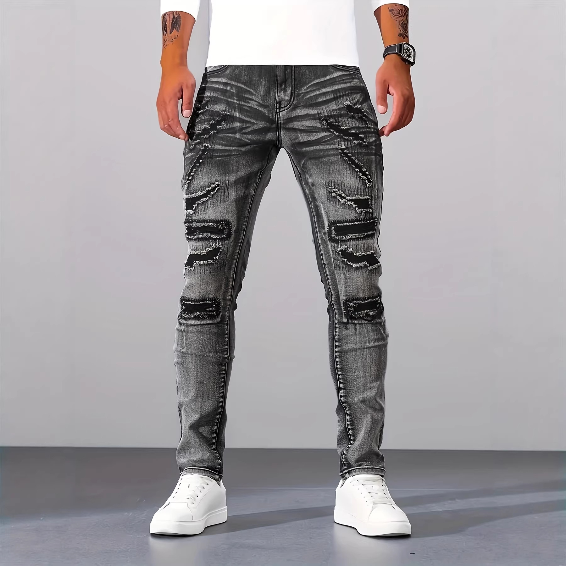 Men'S Fashion Grey Jeans - Heren Grijze Smalle Simpele Casual Dagelijkse