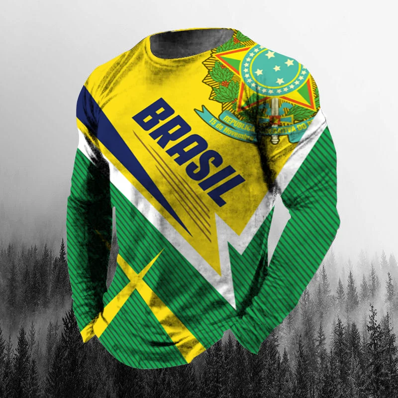 Men'S Fashion T Shirts - Vintage Braziliaanse vlag 3D-print herfst heren