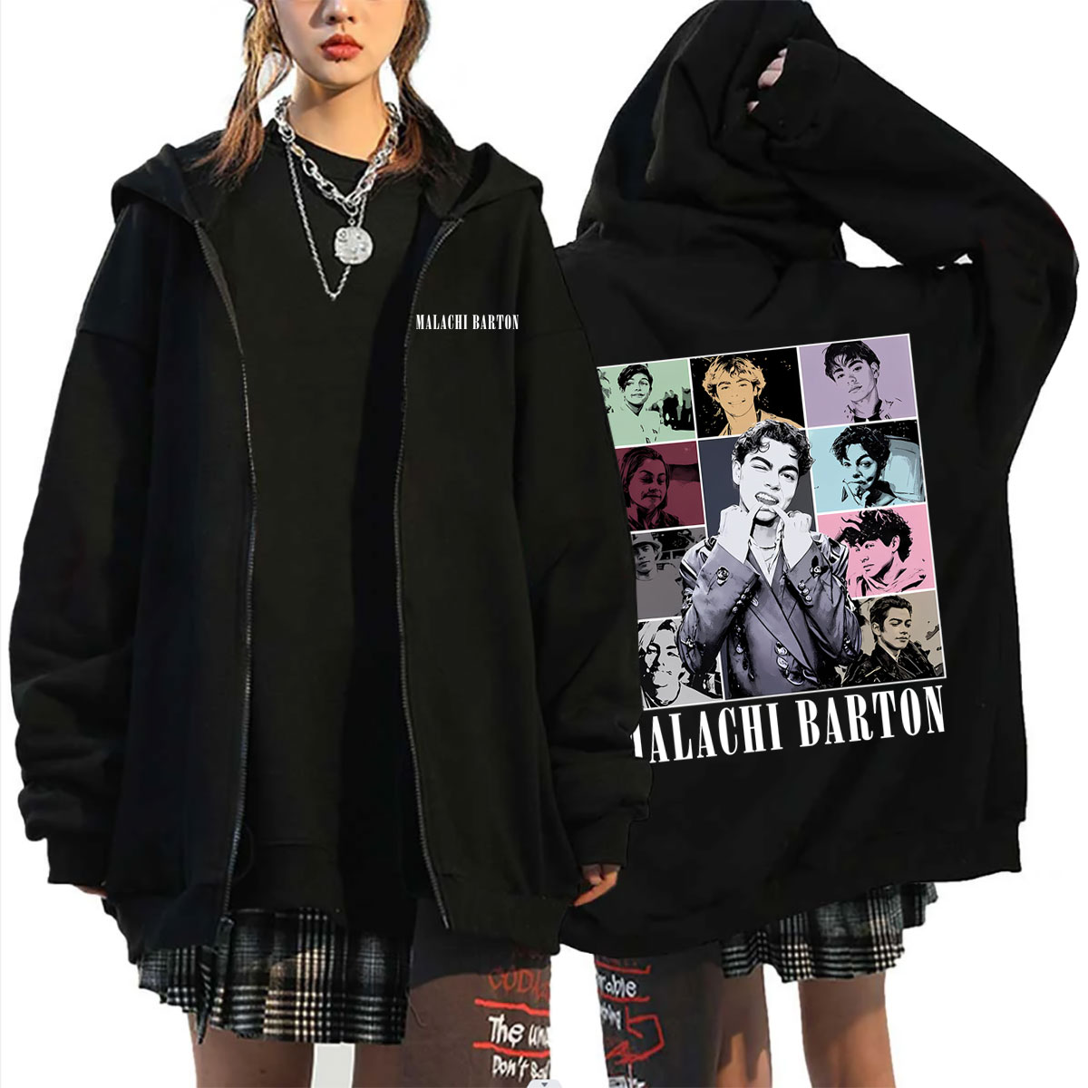 Mens Fashion Zip Up Hoodies - Malachi Barton Grafische hoodie met rits