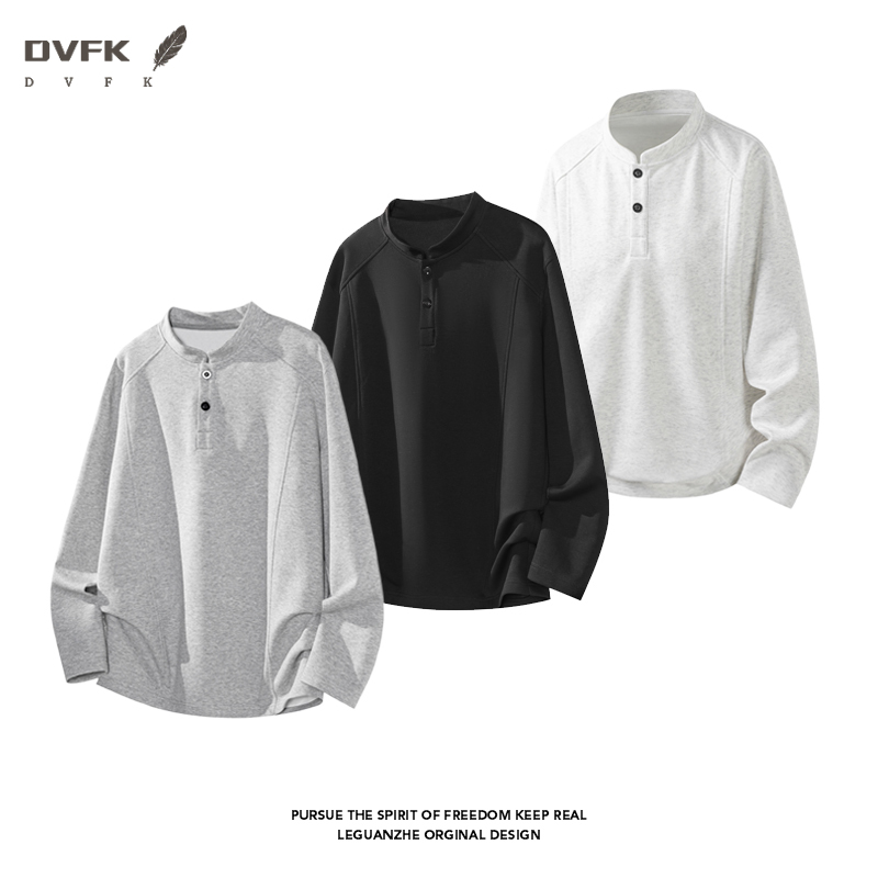 Mens Fashion Summer - Heren Henley-shirt met raglanmouwen, lange mouwen,