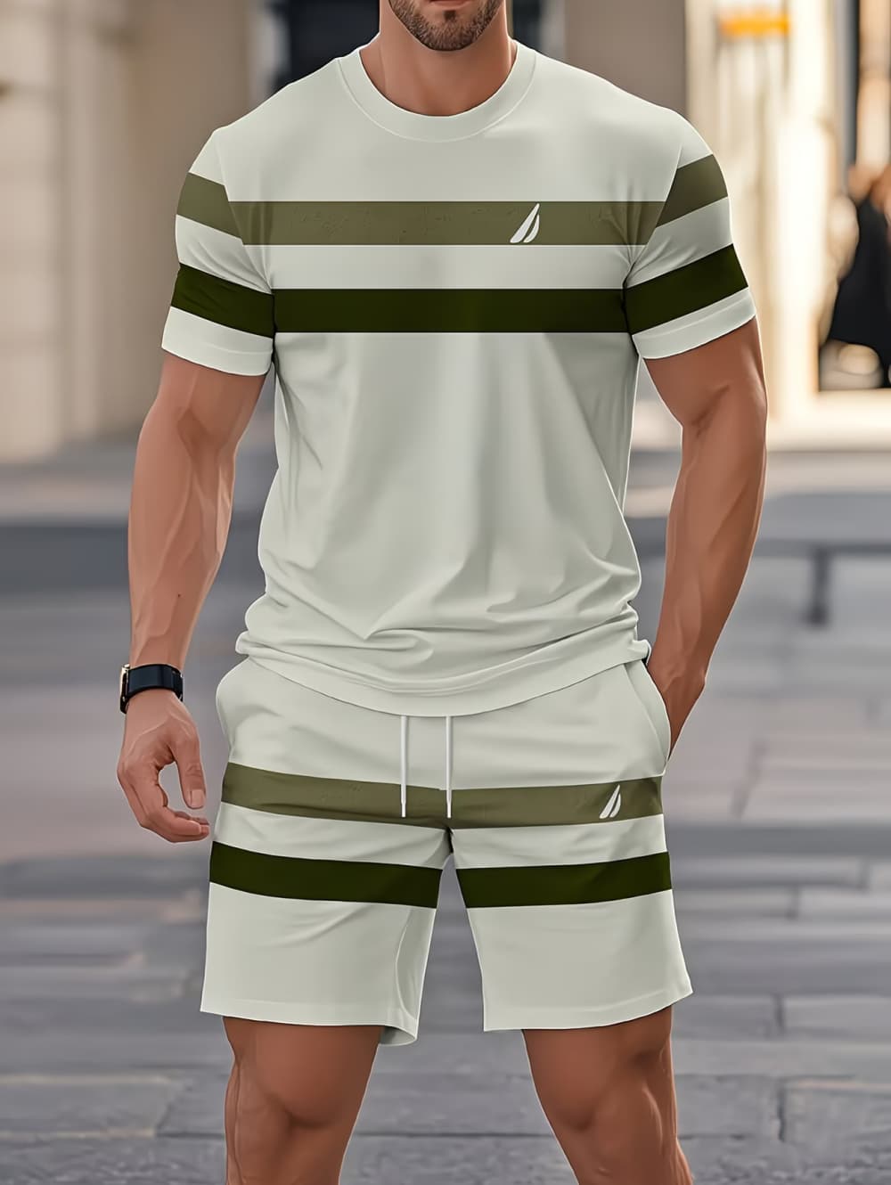 Men'S Fashion Videos - Mannen Zomer Sets Grappige 3D Streep
