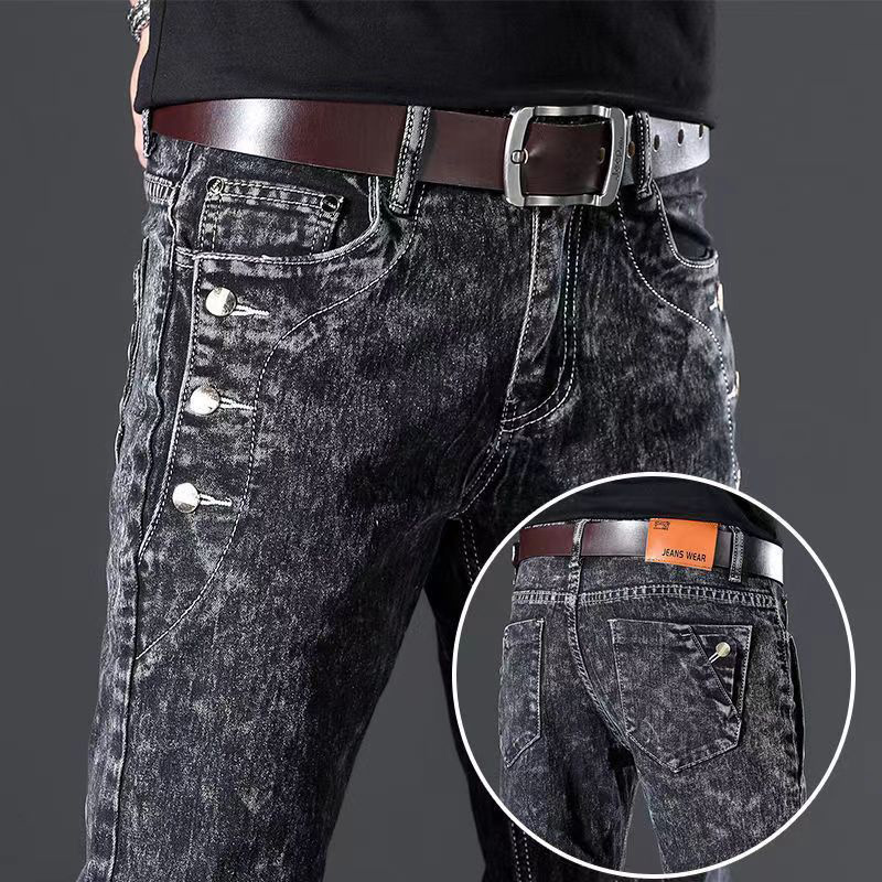 Men'S Fashion Grey Jeans - Klassieke slanke vintage mode heren designer