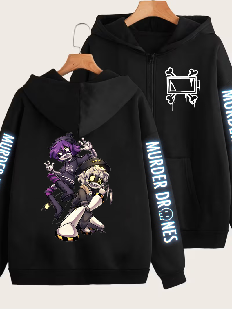 Mens Fashion Zip Up Hoodies - Murder Drones Grafische Rits Hoodie Heren