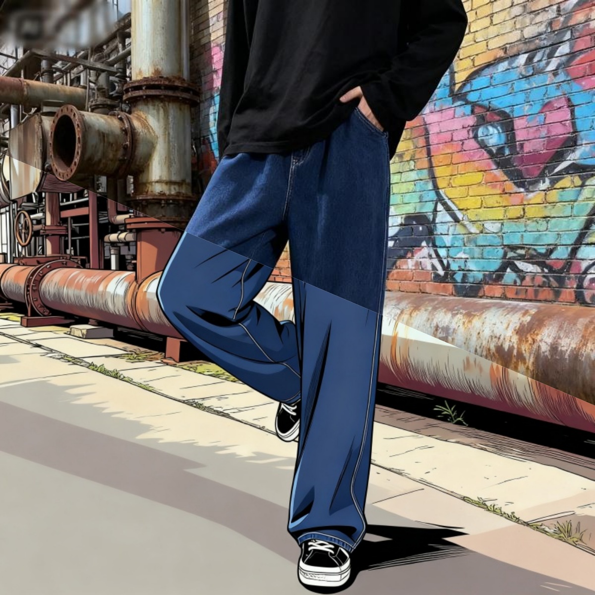 Men'S Fashion Grey Jeans - Koreaanse stijl streetwear nieuwe mode baggy