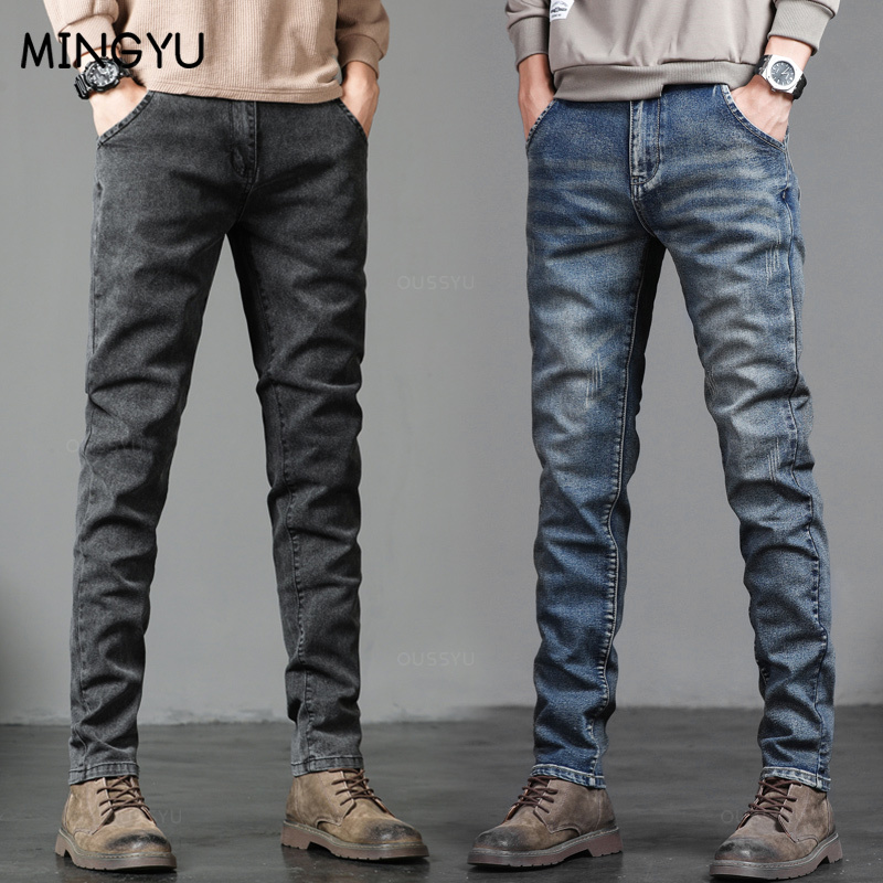 Men'S Fashion Grey Jeans - Herfst Winter Katoen Heren Klassieke Mode
