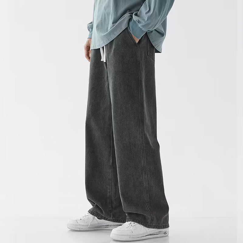 Men'S Fashion Grey Jeans - Koreaanse mode heren baggy jeans elastische