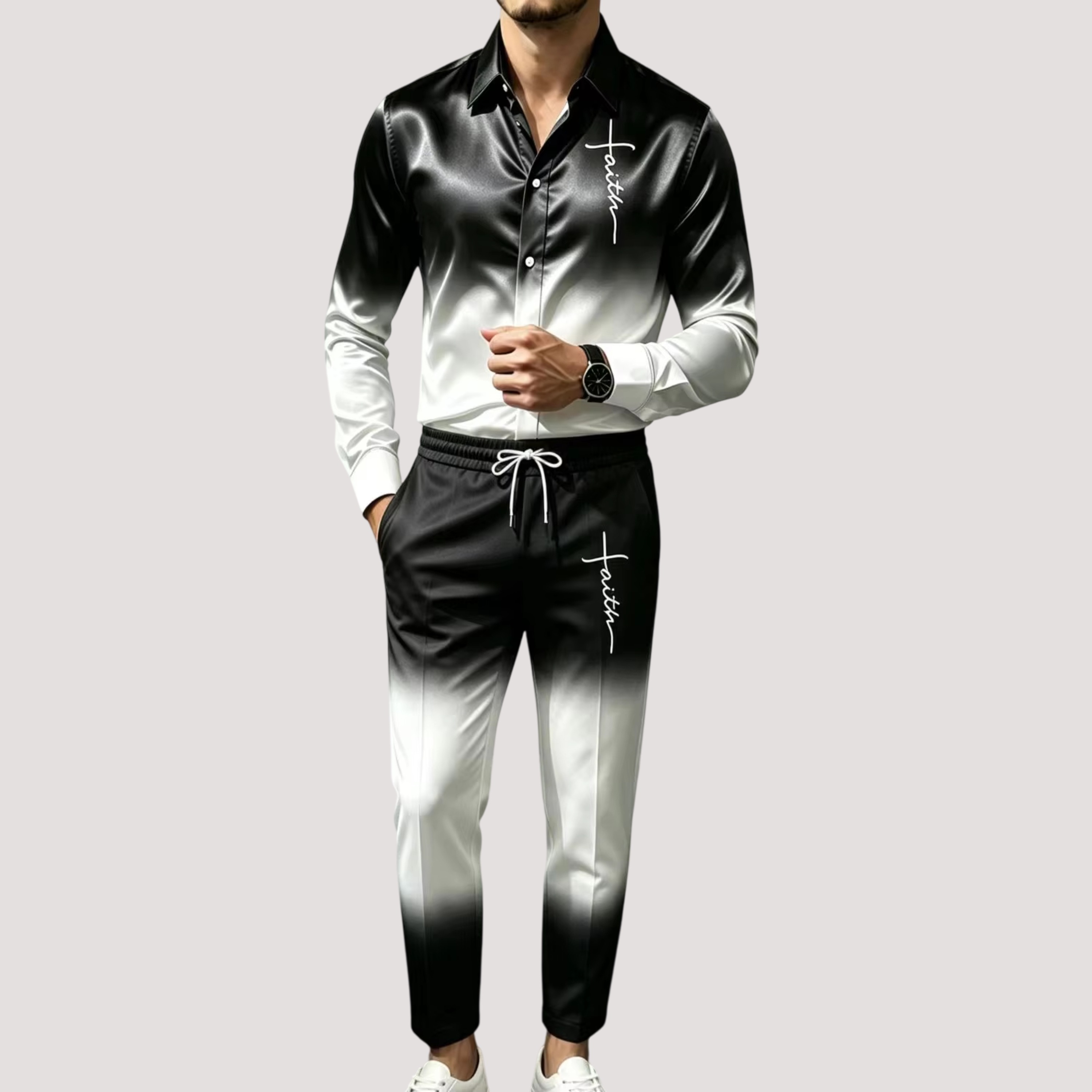 Herensportpak van satijnzijde, - Mens Fashion Clothes recensie en prijs